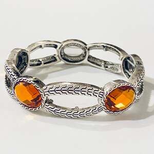 Silver Stretch Bracelet with Orange Stones